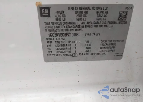 2015 Chevrolet Silverado 2500Hd Lt from USA, damaged, VIN 1GC2KVEG6FZ100680